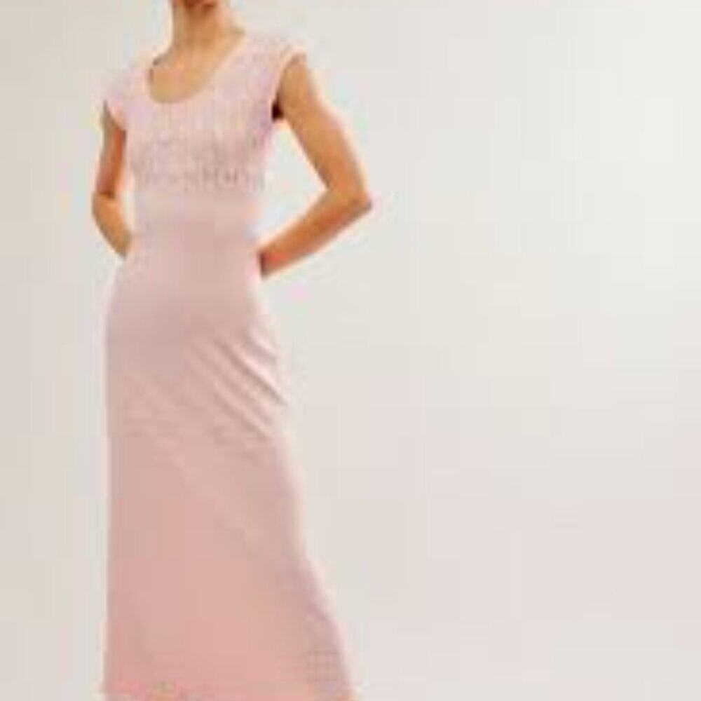 FREE PEOPLE ROBIN SEAMLESS LONG PINK WOMEN STRETCHY DRESS MEDIUM LARGE